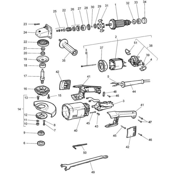 Main Assembly for DeWalt DW492 Type 1 Angle Grinders
