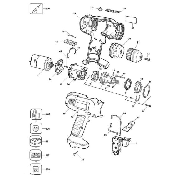Main Assembly for DeWalt DW953K Type 2 Cordless Drill