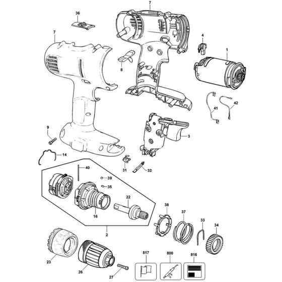 Main Assembly for DeWalt DW956 Type 10 Cordless Drill