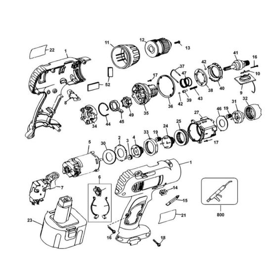 Main Assembly for DeWalt DW997K Type 1 Cordless Drill