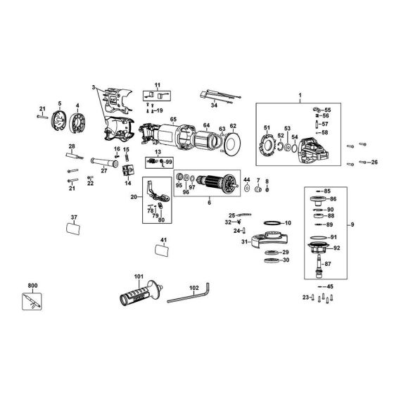 Main Assembly for DeWalt DWE4203 Type 3 Angle Grinders