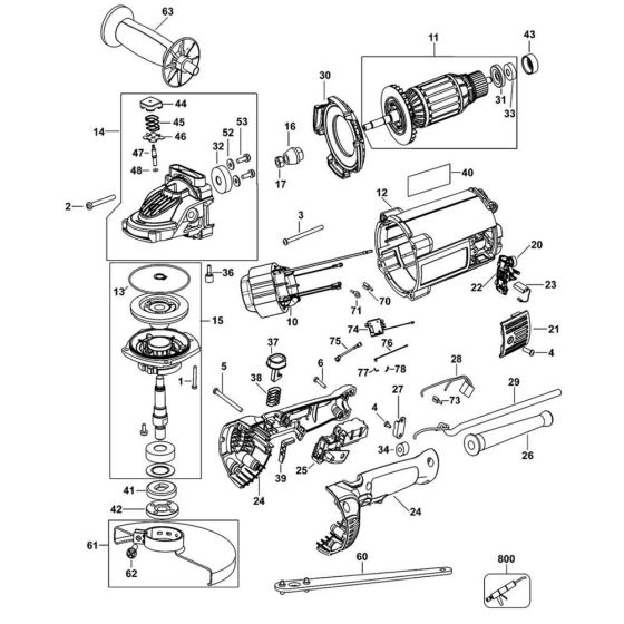 Main Assembly for DeWalt DWE494 Type 1 Angle Grinders