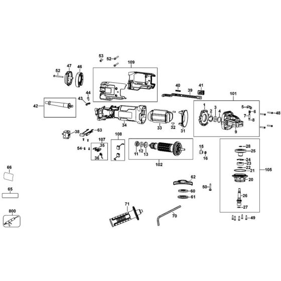 Main Assembly for DeWalt DWE8410 Type 1 Angle Grinders