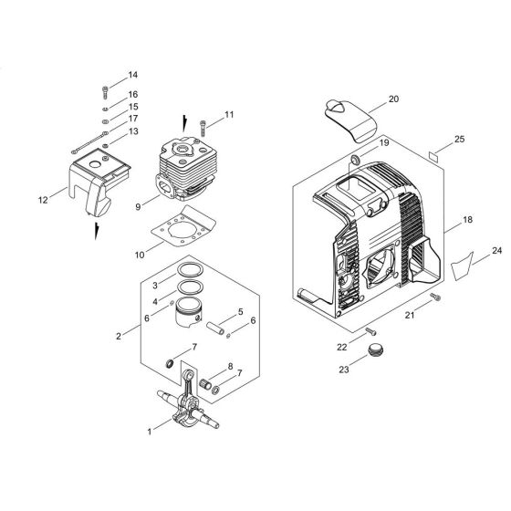 Cylinder, Piston, Crankshaft