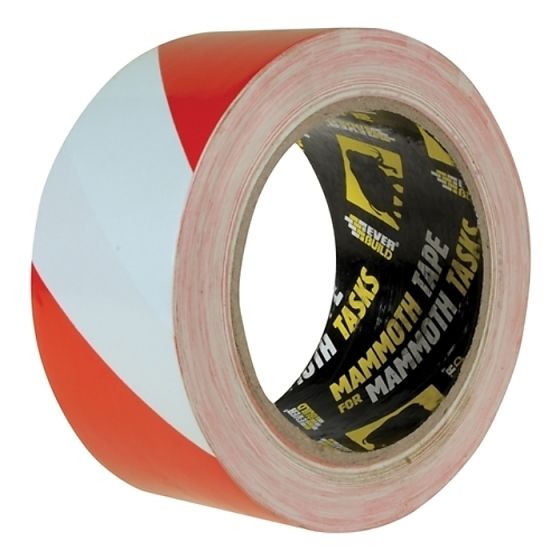 PVC Hazard Tape Red / White 50mm x 33m by Everbuild - 2HAZRD