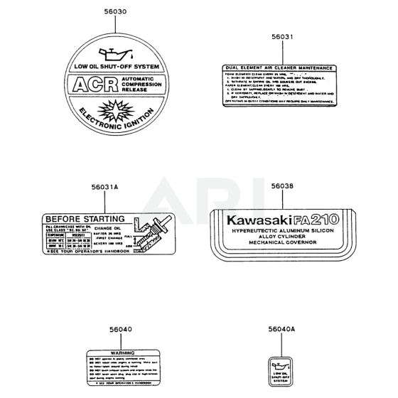 Kawasaki FA210R Engine Label