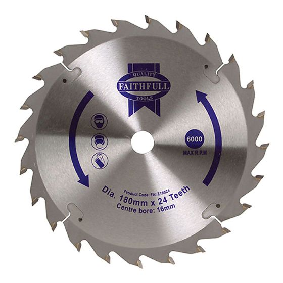 Circular Saw Blade 180 x 16mm x 24T Fast Rip by Faithfull - FAIZ18024