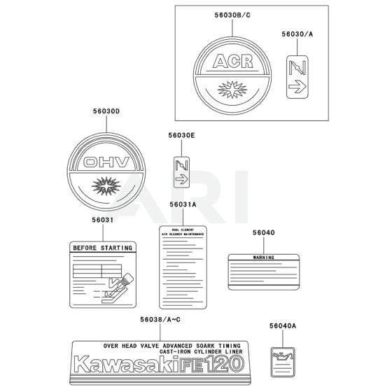 Kawasaki FE120D Engine Label