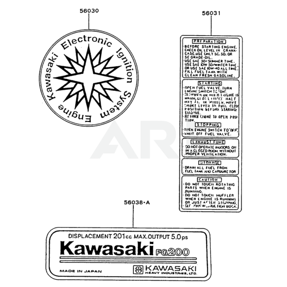 Kawasaki FG200D Engine Label