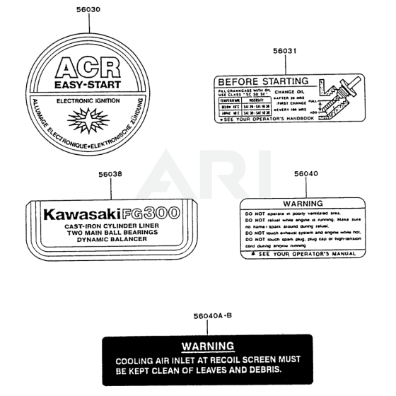 Kawasaki FG300D Engine Label