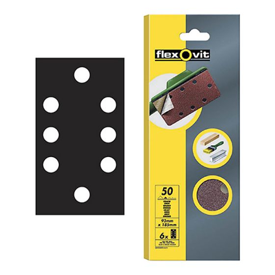 1/3 Sanding Sheets 93 x 185mm Quick Release Coarse 50g (6) by Flexovit - 63642526342