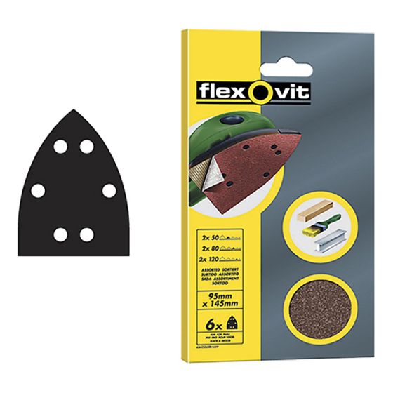 Detail Hook & Loop Sanding Sheets 95 x 145mm Fine 120g (6) by Flexovit - 63642526409