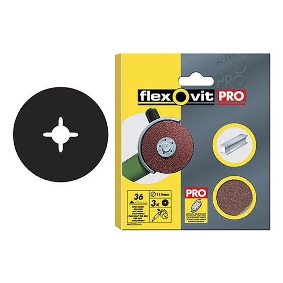 Aluminium Oxide Fibre Discs 115mm Extra Coarse 36g (Pack of 10) by Flexovit - 63642527550