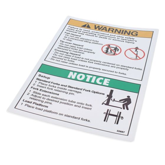 Decal Warning Standard Fork Safety for Genie SLA Manual Lift - 32687GT