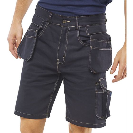 Grantham Work-Wear Shorts Multi-Function Pockets Zip Fastening Navy Blue 32
