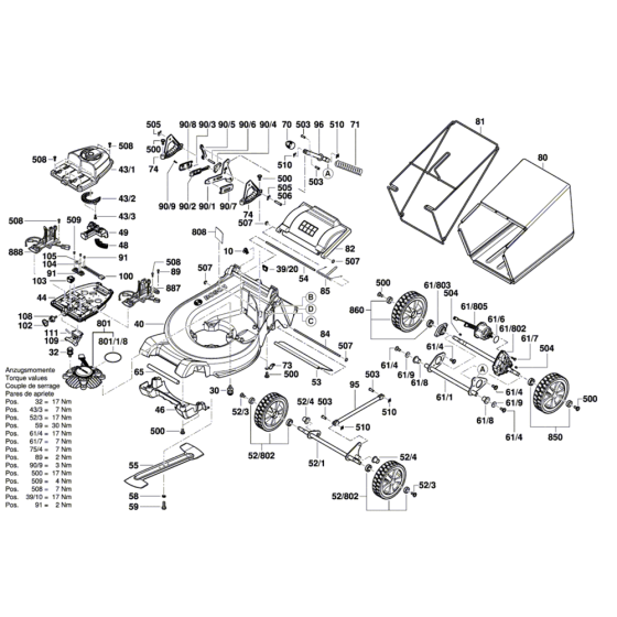Cordless Lawnmower Assembly for Bosch GRA 48