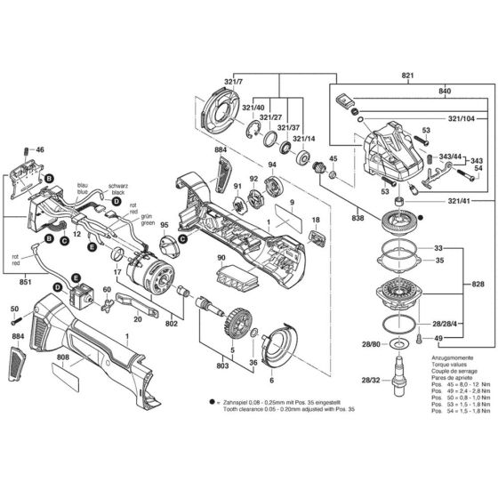 Main Assembly for Bosch GWS 18V-125 C Angle Grinders
