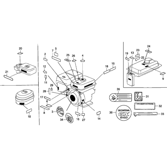 Label for Honda GX340K1 (GC05) Engines 2143836-3449599