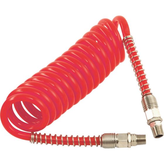PCL Polyurethane Coiled Hose Assy, Red, 7.5m Of 8mm I/D Hose, Male Thread R 1/4" Swivel Ends - HA5216