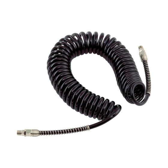 PCL Polyurethane Coiled Hose Assy, Black, 7.5m Of 6.5mm I/D Hose, Male Thread R 1/4" Swivel Ends - HA5215