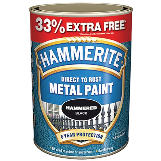 Direct to Rust Hammered Finish Metal Paint Black 750ml + 33% by Hammerite - 5158237