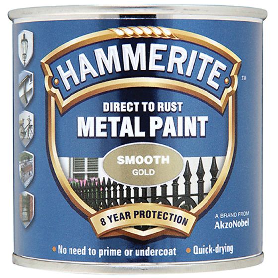 Direct to Rust Smooth Finish Metal Paint Gold 250ml by Hammerite - 5084847