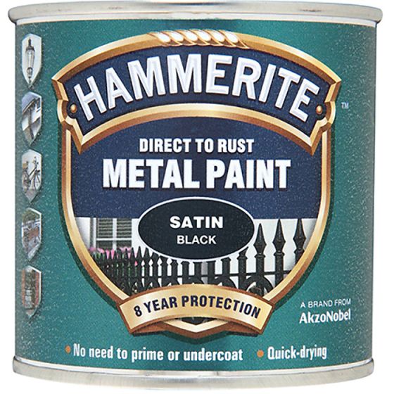 Direct to Rust Satin Finish Metal Paint Black 250ml by Hammerite - 5084904