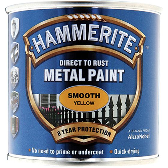 Direct to Rust Smooth Finish Metal Paint Yellow 250ml by Hammerite - 5084874