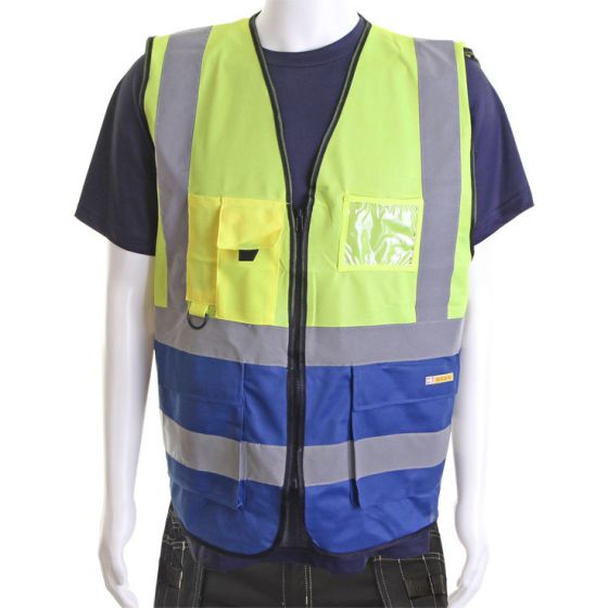 Executive Waistcoat Polyester Hi-Viz Two-Tone Saturn Yellow /Blue Size LGE