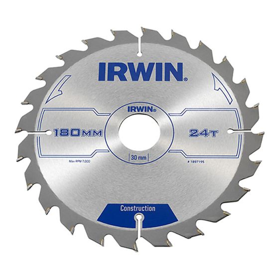 Circular Saw Blade 180 x 30mm x 24T ATB by IRWIN - 1897195