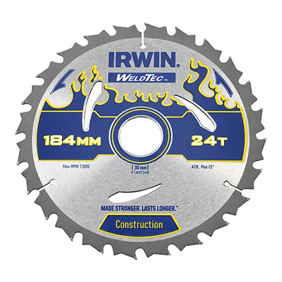 Weldtec Circular Saw Blade 184 x 30mm x 24T ATB by IRWIN - 1897368