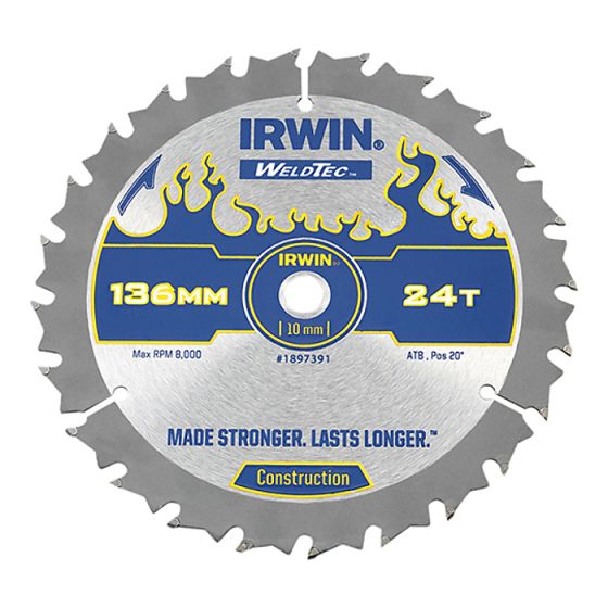 Weldtec Cordless Circular Saw Blade 136 x 10mm x 24T ATB C by IRWIN - 1897391