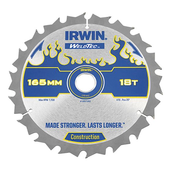 Weldtec Cordless Circular Saw Blade 165 x 20mm x 18T ATB C by IRWIN - 1897392