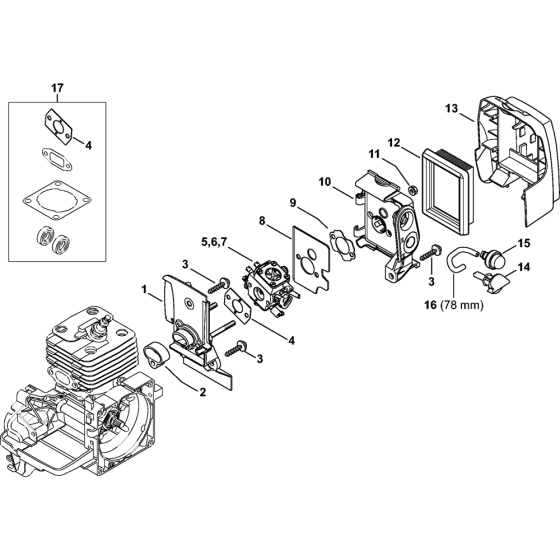 Carburetor housing, Air filter Type 1 for Stihl KA120 KA120R KA250 Kombi Attachment Engine