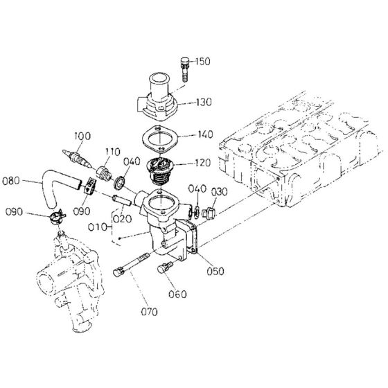 Water Flange Assembly for Kubota D1105-E2B Engine