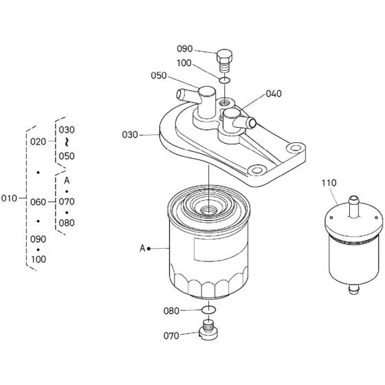 Fuel Filter Assembly for Kubota D1503-M-E3B Engine