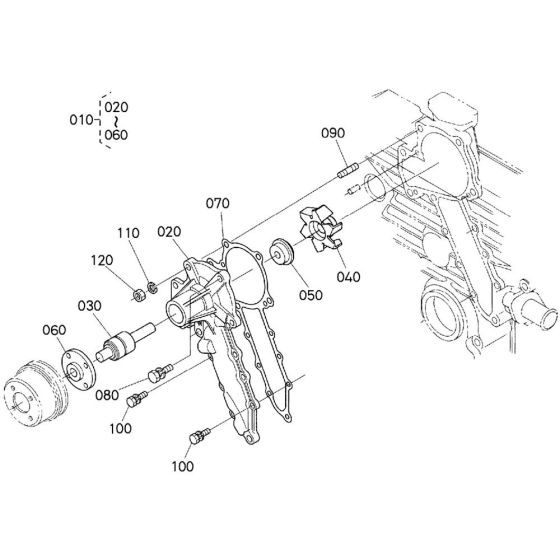 Water Pump Assembly for Kubota D1503-M-E3B Engine
