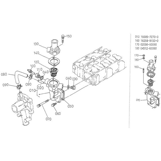 Water Flange Assembly for Kubota V1505-T-B Engine
