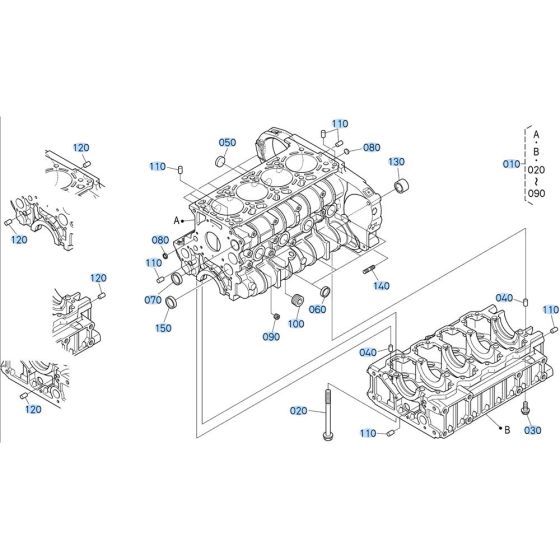 Crankcase Assembly for Kubota V2607-CR-T-E5 Engine