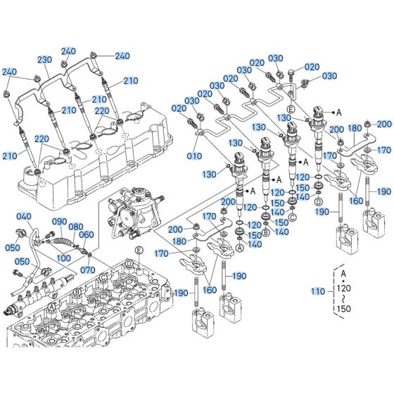 Nozzle Holder Assembly for Kubota V2607-CR-T-E5 Engine