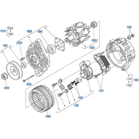 Alternator Assembly for Kubota V2607-CR-T-E5 Engine