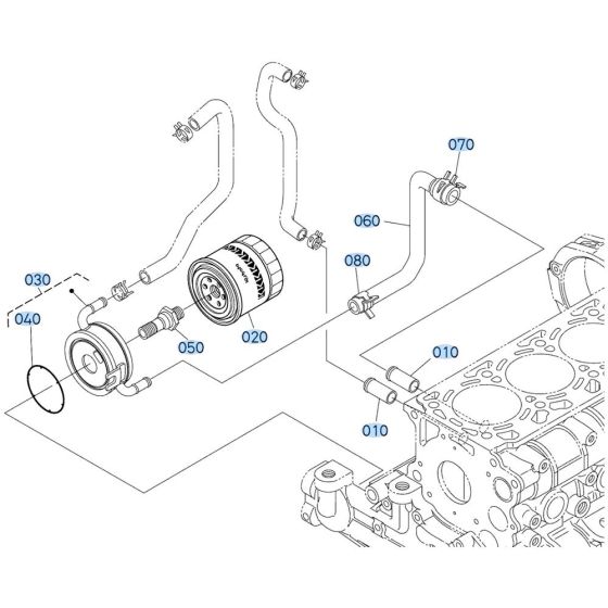 Oil Cooler Assembly for Kubota V2607-CR-T-E5 Engine
