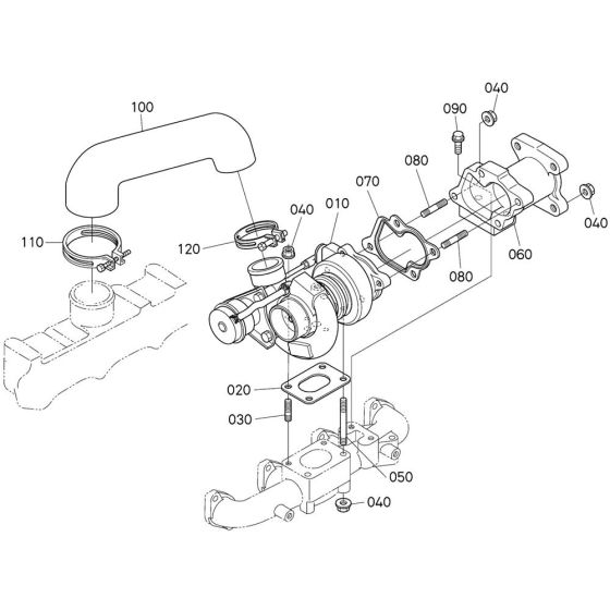 Turbocharger Assembly for Kubota V3600-T-E3B Engine