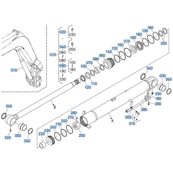 Boom Cylinder Assembly for Kubota KX080-3 Mini Excavator