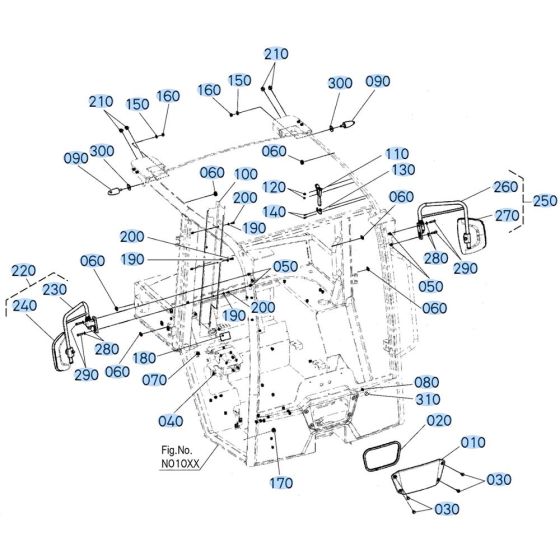 Mirror Assembly for Kubota R540 Loader