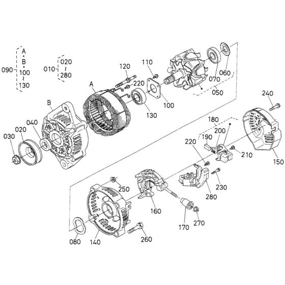 Alternator Assembly for Kubota V1505-E2B Engine