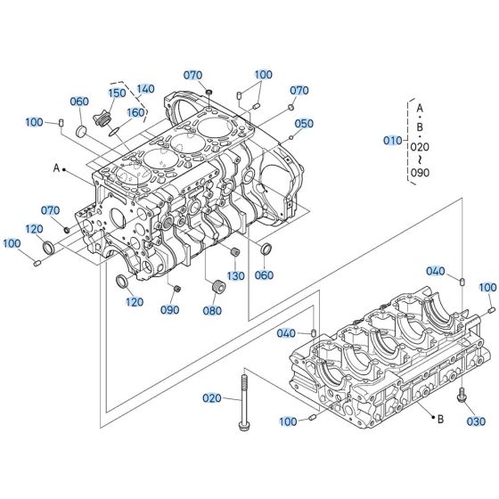 Crankcase Assembly for Kubota V3307-CR-T-E5 Engine