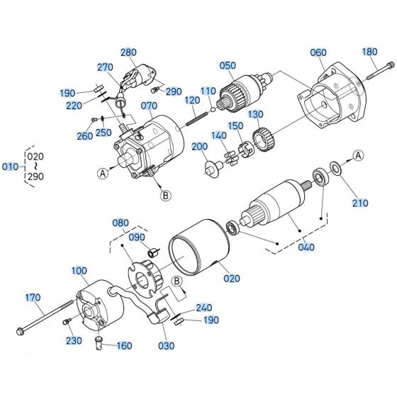 Starter Assembly for Kubota V3307-CR-T-E5 Engine