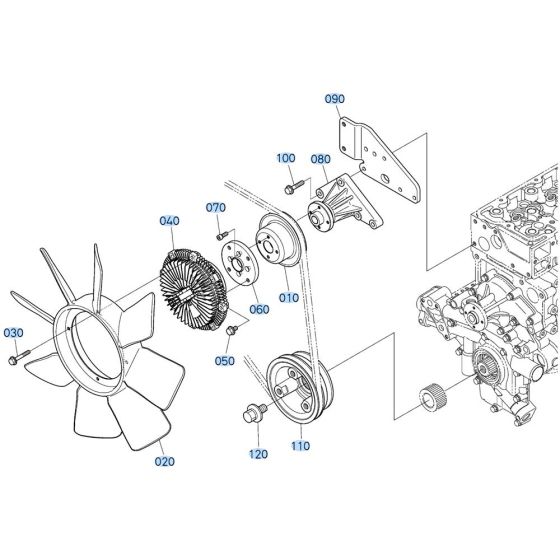 Fan Assembly for Kubota V3307-CR-T-E5 Engine