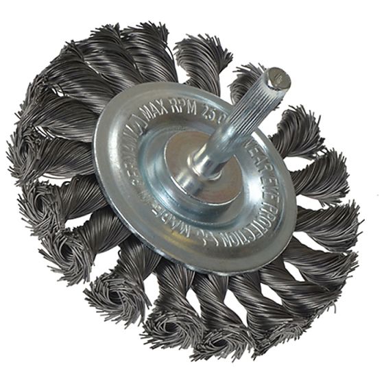 Knotted Wheel Brush with Shank 75 x 8mm 0.35 Steel Wire by Lessmann - 417.168